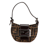 フェンディ ズッカ ミニ クロワッサン ハンドバッグ ポーチ 26673 ブラウン キャンバス レザー レディース FENDI 【中古】